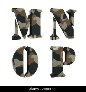 Set of 3D capital letter camouflage alphabet - letters U-W Stock Photo