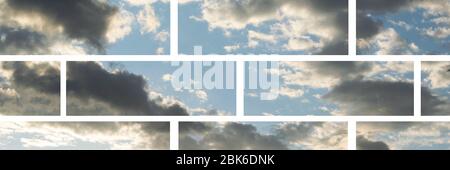 Brick background with clouds textures. Heaven tiles, interior design concept Stock Photo