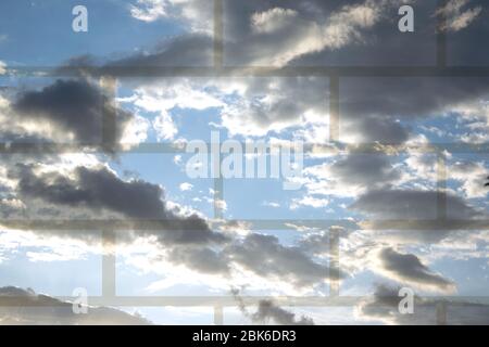 Brick background with clouds textures. Heaven tiles, interior design concept Stock Photo