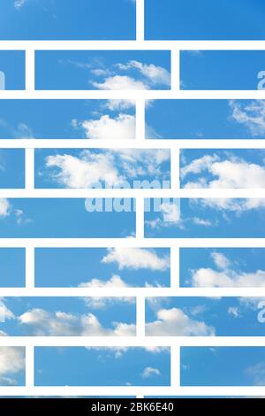 Brick background with clouds textures. Heaven tiles, interior design concept Stock Photo