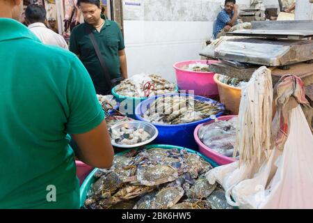 New Delhi, India - August 5, 2018: Seafood on sale at INA Market in New Delhi Stock Photo