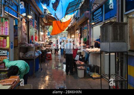 New Delhi, India - August 5, 2018: Meat market at INA Market in New Delhi Stock Photo