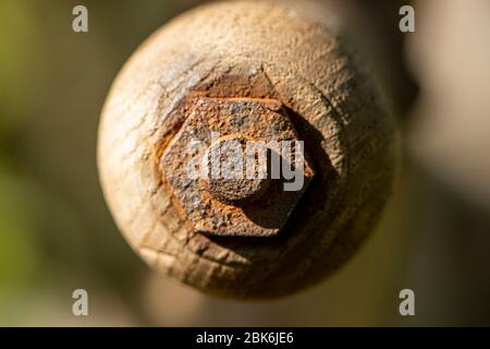 handle on vintage wooden scythe Stock Photo
