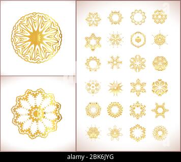 Gold mandala set. Traditional golden decor on white background.Oriental vector gold pattern. Vector illustration. Stock Vector