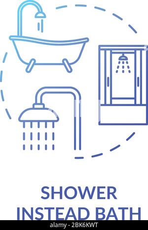 Shower instead bath blue concept icon Stock Vector