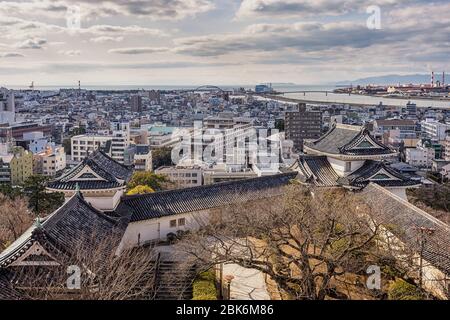 Wakayama / Japan - January 14, 2018: Wakayama cityscape, view from the Wakayama castle in Japan
