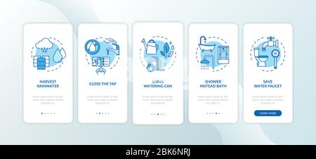 Water saving tips onboarding mobile app page screen with concepts Stock Vector