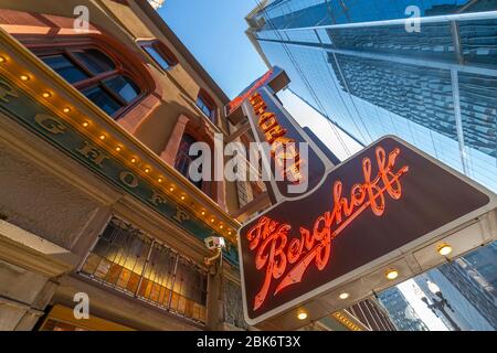 View of the Berghoff Restaurant exterior, Downtown Chicago, Illinois, United States of America, North America Stock Photo