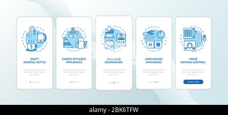 Energy efficiency onboarding mobile app page screen with concepts Stock Vector