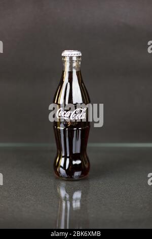 Atlanta, Georgia, USA April 1, 2020 classic glass contour bottle of Coca Cola Stock Photo