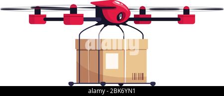 Drone delivery semi flat RGB color vector illustration Stock Vector