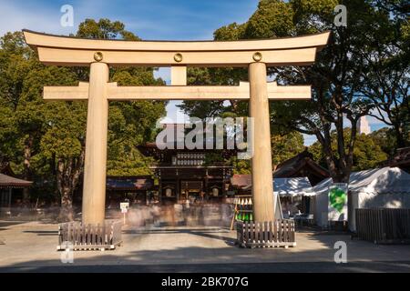 Meiji Shrine Torii gate, Tokyo, Japan Stock Photo