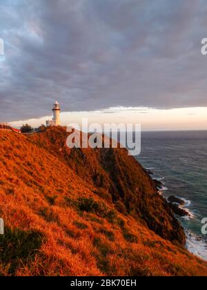 Lighthouse in a sunset at Cape Byron, Australia Stock Photo
