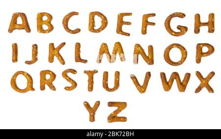 Pretzel Alphabet isolated on white background (close up shot) Stock Photo