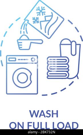 Wash laundry on full load blue concept icon Stock Vector