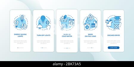 Energy saving tips onboarding mobile app page screen with concepts Stock Vector