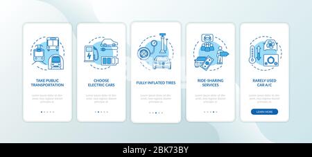 Fuel saving tips onboarding mobile app page screen with concepts Stock Vector