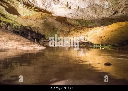 A visit to the stalactite cave in Ibiza that was used by smugglers at he time. Stock Photo