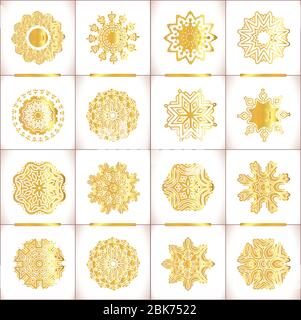 Vector  gold design elements. Golden circular ornaments in oriental style. Indian,  Arabic, Islam, ottoman motifs. Stock Vector