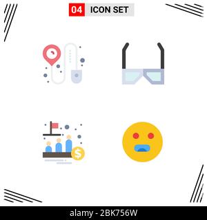 Pack of 4 Modern Flat Icons Signs and Symbols for Web Print Media such as booking, ipo, entertainment, tv, public Editable Vector Design Elements Stock Vector