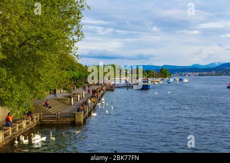 Switzerland Zurich lake promenade spring Zuerich Seepromenade Stock ...