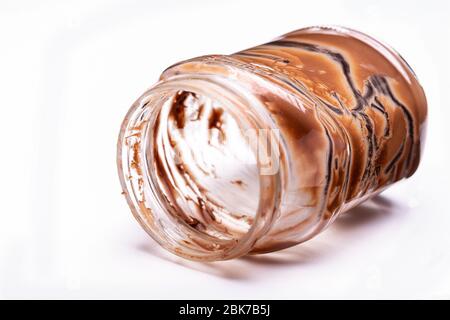 empty jam jar with chocloate spread Stock Photo