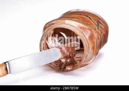 empty jam jar with chocloate spread Stock Photo