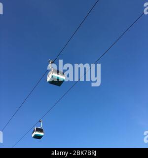 Lisbon, Portugal - January 01,2020: Cable ferry cars are one of the touristic activities in the Expo98, Lisbon. Stock Photo