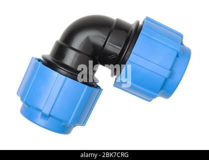 PVC plastic fitting isolated on white background. Top view. Stock Photo
