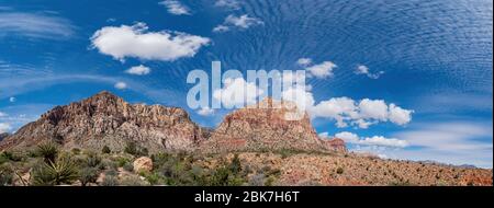 Sunny view of the beautiful Bridge Mountain in Red Rock Canyon area at Nevada Stock Photo