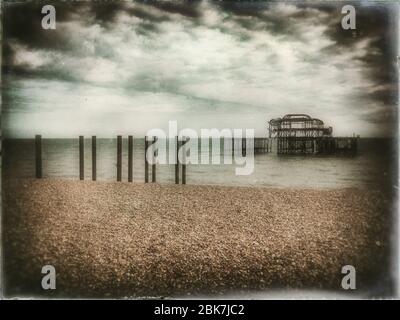 Vintage looking image of Brighton West Pier Stock Photo