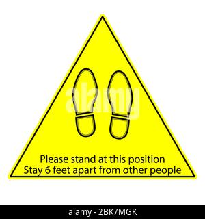 Foot Symbol Marking the standing position, the floor as markers for people to stand 6 feet apart, the practices put in place to enforce social distanc Stock Vector