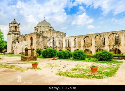 San Antonio, Texas: Mission San Jose church, part of the San Antonio National Historical Park. Stock Photo