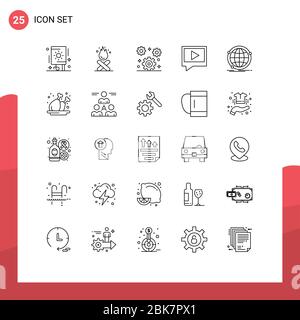 Universal Icon Symbols Group of 25 Modern Lines of internet, data, cog, mail, video Editable Vector Design Elements Stock Vector