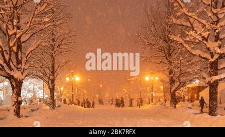 Snow Scene in Sapporo, Hokkaido, Japan Stock Photo