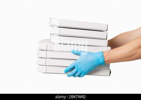 Closeup Hands in Rubber Gloves Handle Cardboard Boxes for Fast Online  Shopping Delivery Stock Illustration - Illustration of glove, fast:  293890348