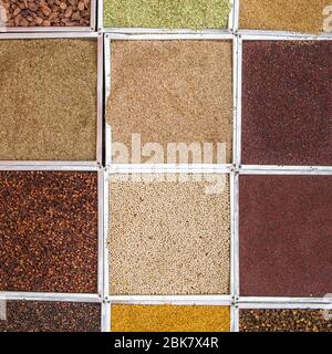 Various of Indian colorful powder spices on the market in India Stock Photo