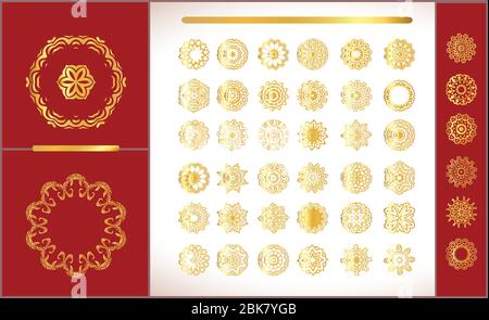 Vector  gold design elements. Golden circular ornaments in oriental style. Concept unusual abstract luxury decor. Rich design elements. Stock Vector
