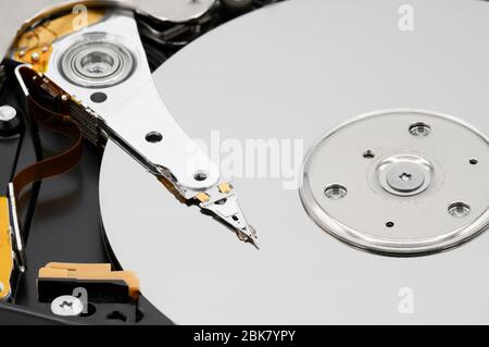 Computer hard drive. Close-up of disassembled hard drive . Stock Photo