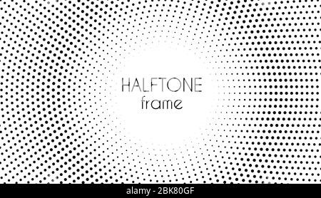 Halftone dotted round frame. Circle dots vector abstract background. Black and white minimal pattern Stock Vector