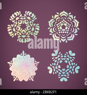 Round rainbow gradient vector mandalas. Floral mandala zentangle art. Watercolor pastel mandala texture. Vector hand drawn rainbow doodle mandala Stock Vector