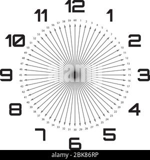 clock dial enormous deco numbers black arrows as seconds on transparent background Stock Vector