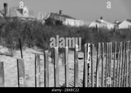 Homes above the sand dunes on Salisbury Beach in Massashusetts Stock Photo