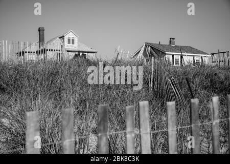 Homes above the sand dunes on Salisbury Beach in Massashusetts Stock Photo