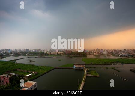 Top view in Dhaka City during evening time. Stock Photo