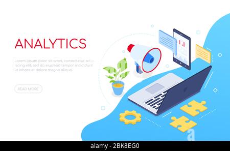 Business analytics - modern colorful isometric web banner Stock Vector