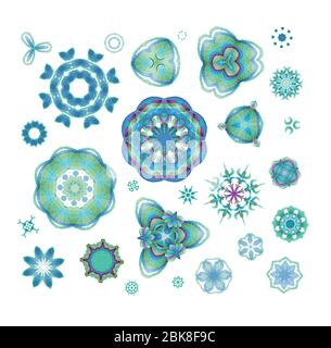 Blue  round ornament pattern. Hand drawn background. Stock Vector