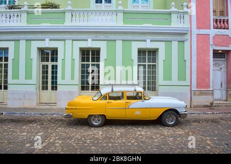Vintage Chevy in UNESCO World Heritage Trinidad, Cuba Stock Photo