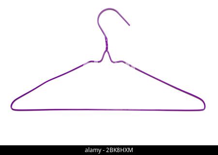 A purple dry cleaning metal aluminuim hanger isolated on white background. Fashion retail concept Stock Photo