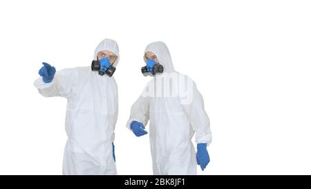 Disinfection team is called to help on white background. Stock Photo